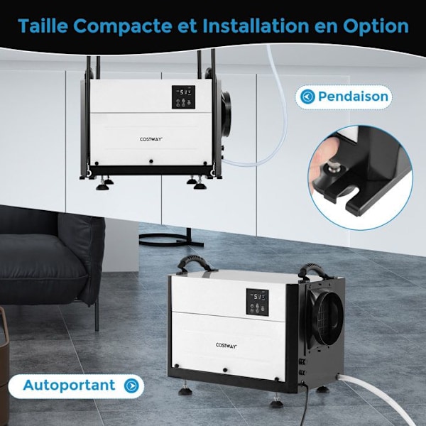 Professionel Affugter COSTWAY-58,5 L/Dag-3 Tilstande-24 Timer Timer-Afløbsrør-Automatic Tøning-Kælder-Lager-Hvid