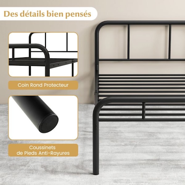 COSTWAY Yksinkertainen Sänky 90 x 200 cm Päätyllä, Metalliset Laudat, 30 cm Säilytystila, Ei Tarvitse Patjaa, Helppo Koota Svart
