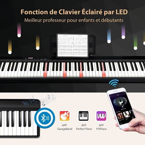 COSTWAY bærbart digitalklaver 88 tangenter Justerbar dynamisk hastighed Dobbelt Bluetooth og keyboard 128 rytmer 2 højttalere