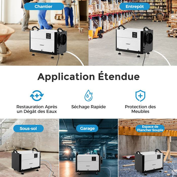 Professionel Affugter COSTWAY-58,5 L/Dag-3 Tilstande-24 Timer Timer-Afløbsrør-Automatic Tøning-Kælder-Lager-Hvid