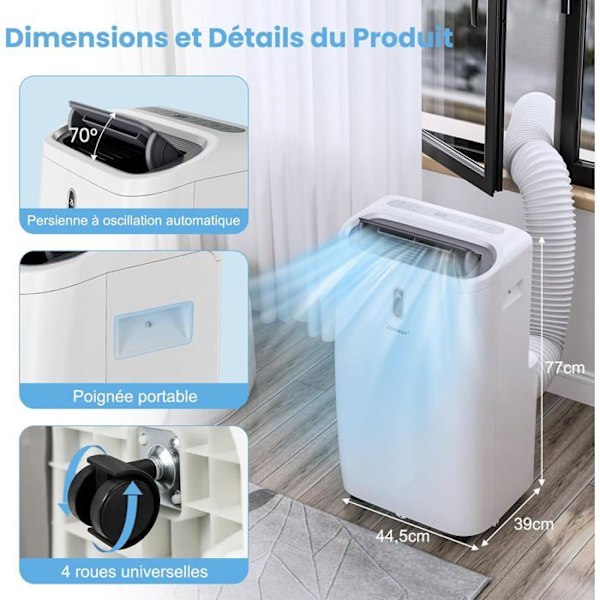 Varm/kall mobil luftkonditionering - 5 i 1 16000BTU 4,7KW R290 COSTWAY - APP-styrd - Avfuktare - 24H Timer - LED-skärm