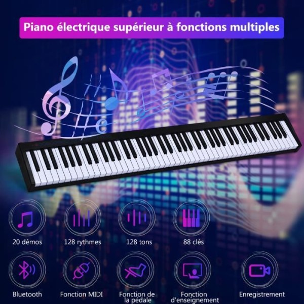 COSTWAY Bärbart Digital Piano Keyboard 88 Tangenter Funktion Bluetooth APP Mikrofon MIDI/USB Interface 128 Rytmer 20 Demos Svart