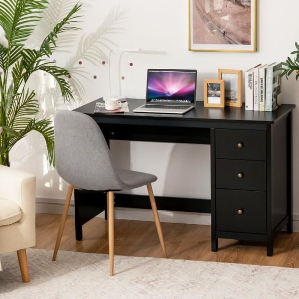 COSTWAY computerbord, computerbord 120 x 50 x 75 cm Rummeligt med 3 skuffer, moderne stil sort farve Svart