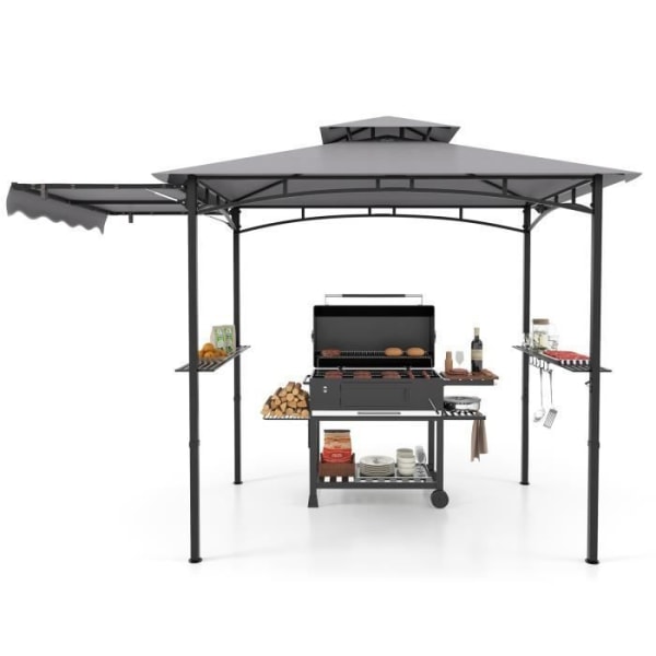Grill Gazebo 318 x 153 cm COSTWAY-Sidmarkis-2-våningstak-2 sidohyllor-Fjädringskrokar-Flasköppnare