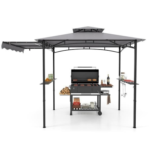 Grilli Teltassa 318 x 153 cm COSTWAY-Sivukatokset-Kaksitasoinen Katto-2 Sivuhyllyä-Ripustuskoukut-Pullonavain