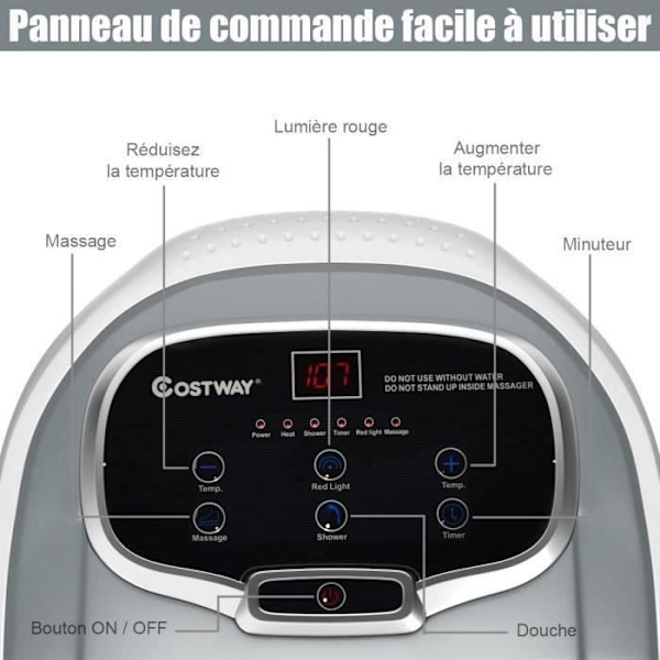 COSTWAY Thalasso fodbad Brusefunktion og rødt lys 6 massageruller Justerbar temperatur og timer 500W