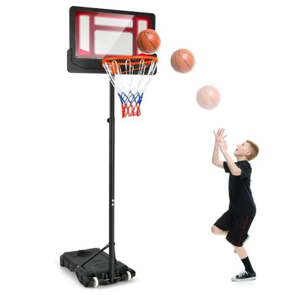 COSTWAY Roller Basketball Hoop, justerbar højde 90-210 CM, med PE-pladestolpe, vandsandfyldt, i 3 år+ Röd