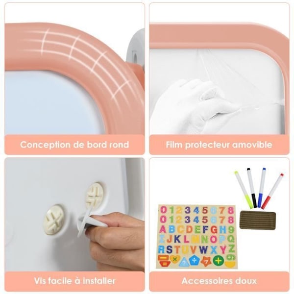 COSTWAY 2 i 1 magnetisk børnetavle, med stol, opbevaringshylde, 1 viskelæder, 4 markører, orange magnetsæt vitt och rosa