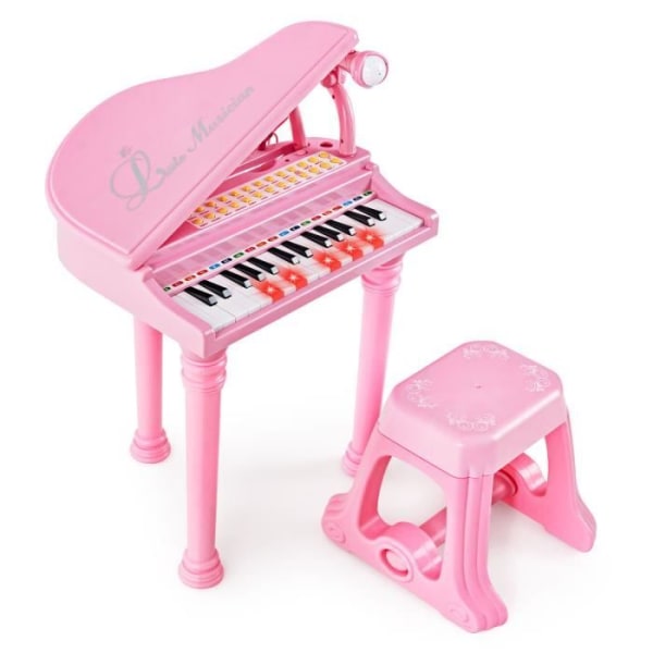 COSTWAY Barnflygel 31 tangenter med pall, mikrofon, 3 LED-inlärningslägen, MP3 4 musikstilar, 22 sånger rosa