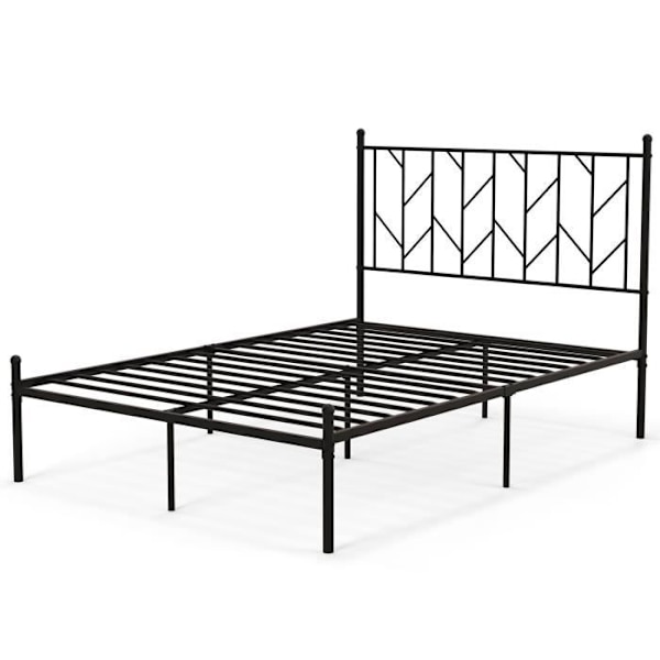 COSTWAY Dobbelt Voksenseng 140x190CM Metal - Sengegavl 9 Støttefødder - Sengerammebelastning 360KG - 14 Metallameller, Sort Svart