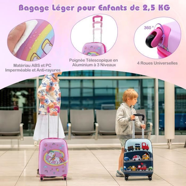 COSTWAY 5 PCS Lasten Matkalaukku 16’’ + Reppujanat 12’’, Kaularuokkihytti, Tunnistetarrat, Lounassakko, Lentomatkat, Yksisarvinen
