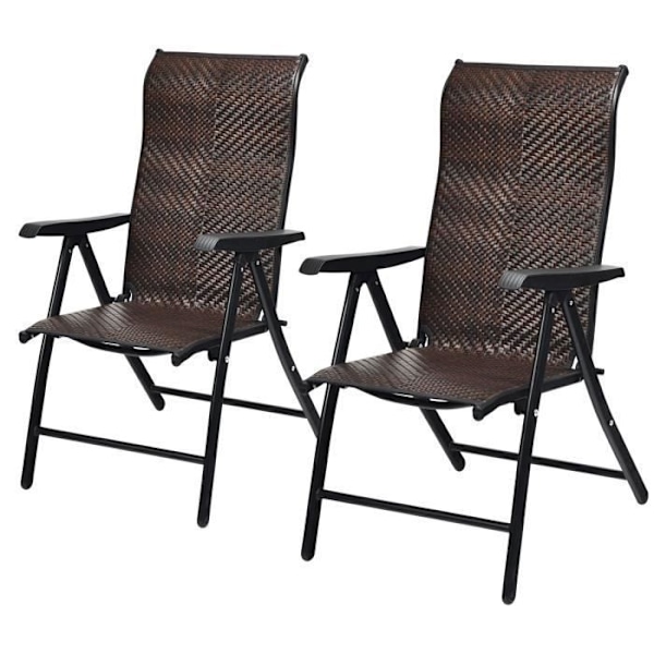 COSTWAY Havestole i Rattan, 2 Stk med Justerbar Ryglæn til Udendørs og Indendørs, 71x58x111cm, Brun