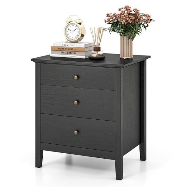 COSTWAY sengebord med 3 skuffer, 60,5 x 45,5 x 65,5 cm, sidebord til soveværelse, stue, kontor, sort