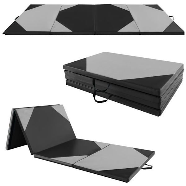 COSTWAY kokoontaittuva voimistelumatto-300 x 117 x 5 cm-4-kerroksinen vaahtomuovi ja PU-kahvoilla Koukku- ja silmukkakiinnikkeet-harmaa+musta Grå+svart