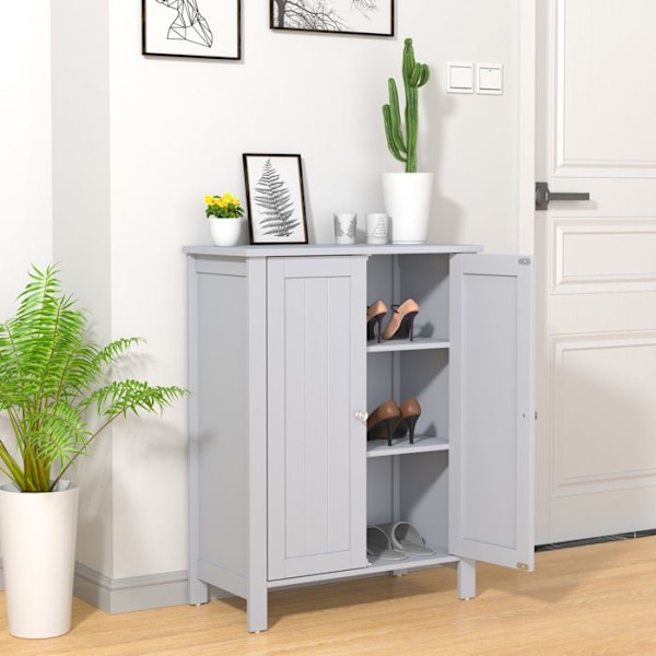 COSTWAY Badeværelsesmøbel, Opbevaringsskab på Føder med Justerbare Hylder, 60 x 30 x 80,5 cm, Maksimal Belastning 30KG, Grå