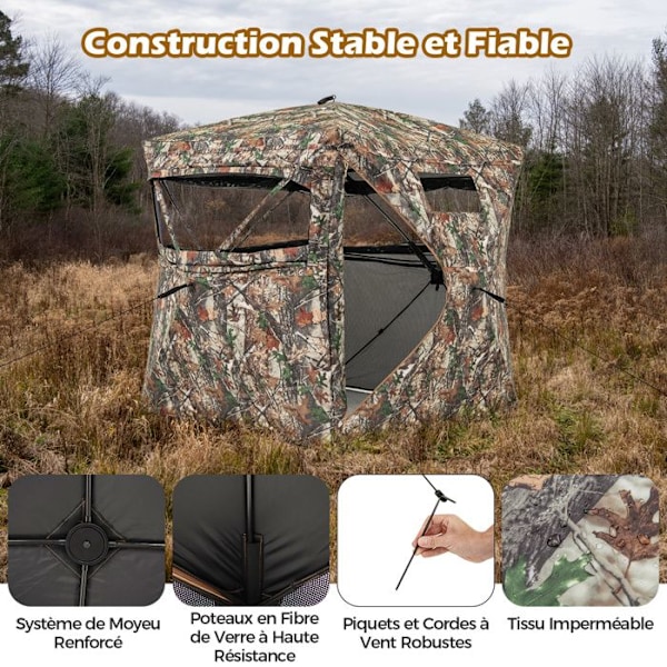 COSTWAY Camouflage 2-3 personers pop-up jagttelt-4 klare envejspaneler-3 vinduer,gardinkroge-taske Kamouflage