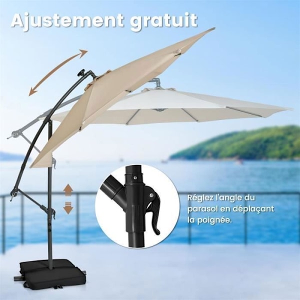 Parasol Déporté 3M - 40 LED-lys - COSTWAY - Krydsbase Sandpose - Beige - UV-beskyttelse 20+ Solcelle 6 Timer Beige