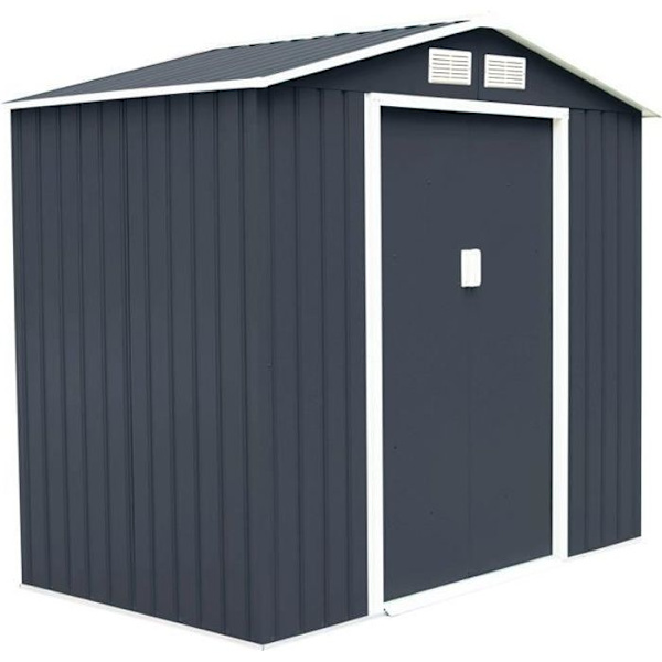 COSTWAY Metallipuutarhavaja 2,71 m² työkaluvarasto 213x127x185cm liukuovella, 2 tuuletusikkunaa mörkgrå