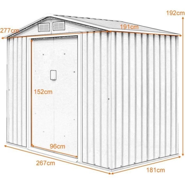 COSTWAY Metallipuutarhavaja 10,1 m³ galvanoitu pelti, ontto pohja 277x191x192cm lukittu liukuovi, 2 tuuletusikkunaa grå