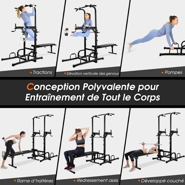 COSTWAY Multi-Function Pull-Up Station med hopfällbar viktbänk, Chin Up Bar, armbågsskydd justerbara höjder