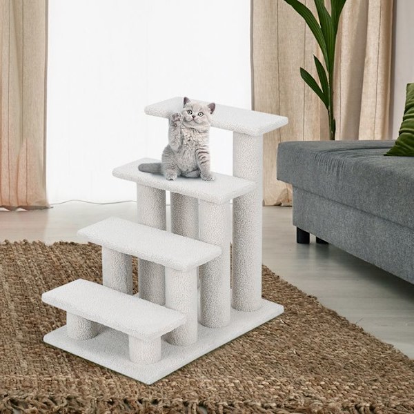 COSTWAY Cat Tree 60 CM i Cashmere, Pet Stairs Steps Cat Climber med 4 nivåer, belastning 45 kg, vit Vit