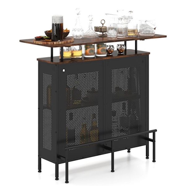 COSTWAY Industrielt Metal Buffet, 2 Vinregaler, 6 Glasstøtter, 7 Justerbare Fødder, Barbord til Stuen Svart