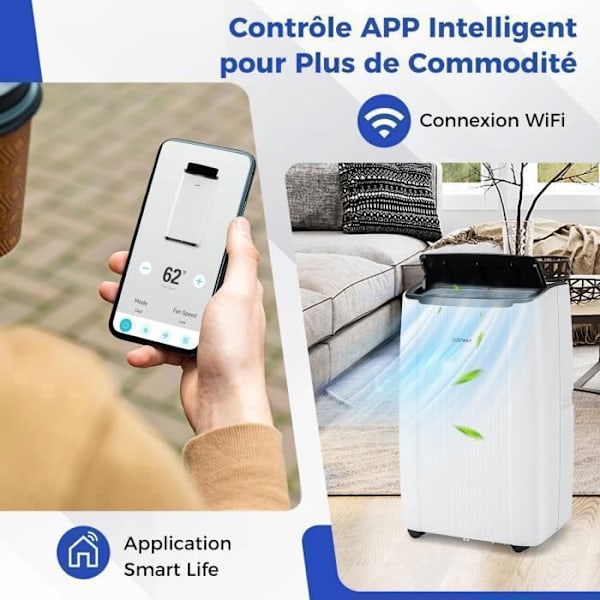 COSTWAY Mobil Klimaanlæg 14000BTU 4kW R290-6 i 1 Varme, Affugter, Wifi-Standby, APP-Forsinket Start-Programmeret Stop Vit