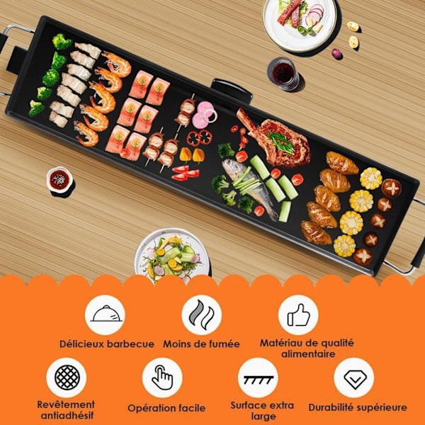 Non-stick elektrisk bageplade COSTWAY-1800W-90 x 23 CM-Justerbar termostat-Olieopsamlerskuffe-Hurtig termisk ledning