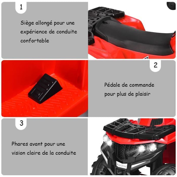 COSTWAY Elektrisk Quad til børn 3 km/t, Forlygter, Musik, MP3, USB, AUX, Justerbar volumen Bil til børn 3-6 år Rød Röd
