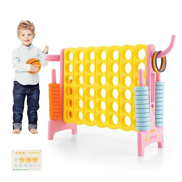 COSTWAY Power Game 4 Giant-Basket Hoop-Ring Toss 42 Pieces-Quick Release Spak-BPA Free-Family Games-Rosa