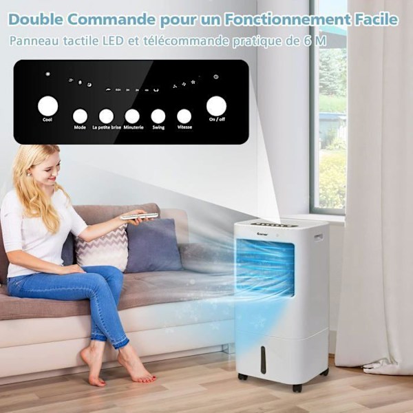 COSTWAY 4 i 1 Mobil Airconditioner 20 L - 4 Hastigheder - Bærbar Luftkøler Ventilator - 40° Osvajering - 7,5H Timer