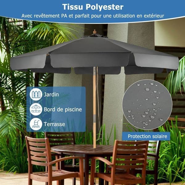 COSTWAY Parasol til vippe terrasse Dia.3M med anti-UV håndsving, solbeskyttelse Vandtæt polyester lærred grå Grå