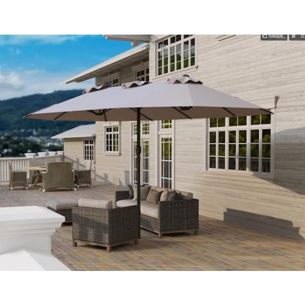 Parasol Double de Jardin 470x285cm Rektangulær - COSTWAY - Basis og 2 Sandposer inkluderet - 12 robuste spiler - Terrasse - Brun