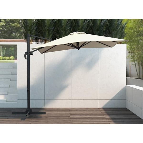 Parasol Déporté 245 cm - Kryssfot - COSTWAY - 360° Rotation - 5 Justerbara Lutar - 8 Spön - Vev - Fyrkantig för Trädgård - Beige