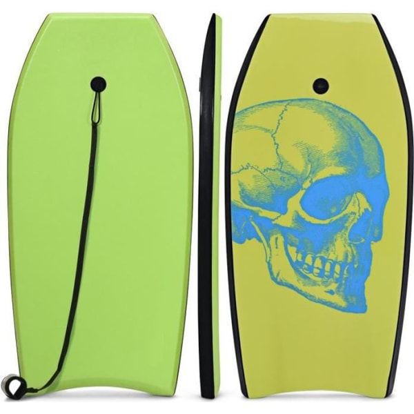 COSTWAY 41 tums bodyboard med 90 CM rem Surfbräda med coolt dödskallemönster i grön färg för vuxna