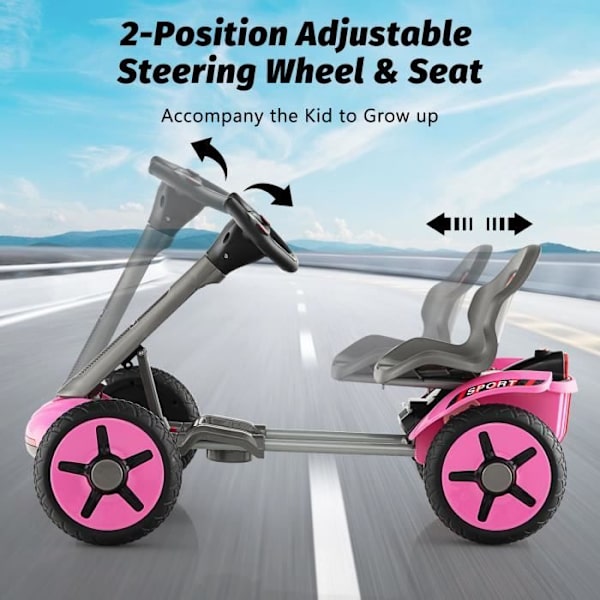 COSTWAY 12V/4,5Ah elektrisk gokart för barn med justerbar sits och ratt, långsam start, LED, mugghållare, 3-6 år, rosa Rosa