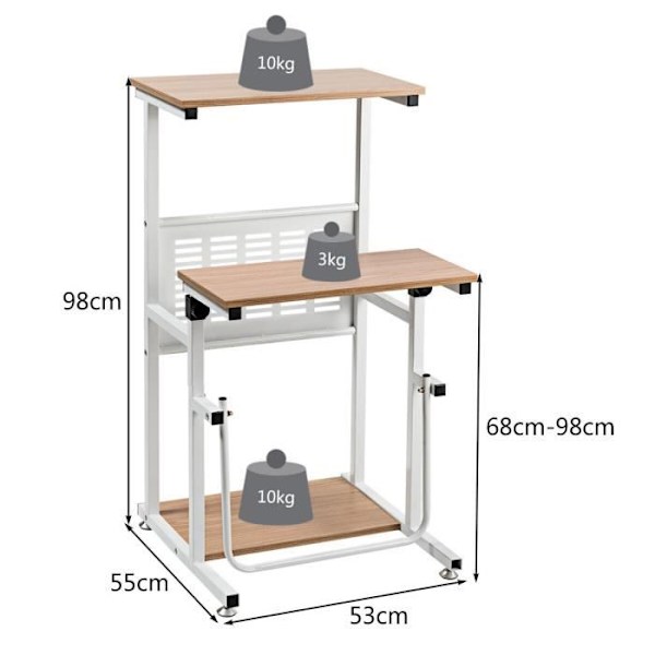 COSTWAY Højdejusterbart sidde-stående computerbord, arbejdsstation med printerstativ, fodstøtte, 55x53x68-98cm Naturlig