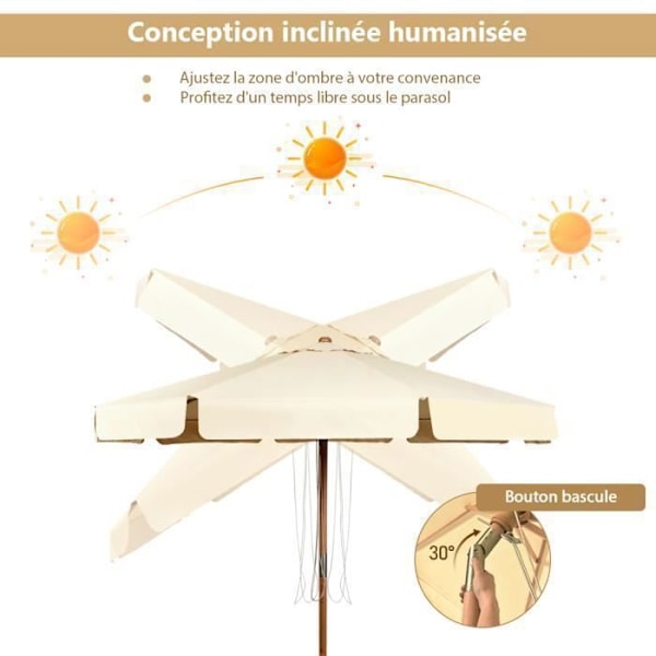 COSTWAY Parasoll för tippbar terrass Dia.3M med anti-UV-vev, solskydd Vattentät polyesterduk Beige Beige