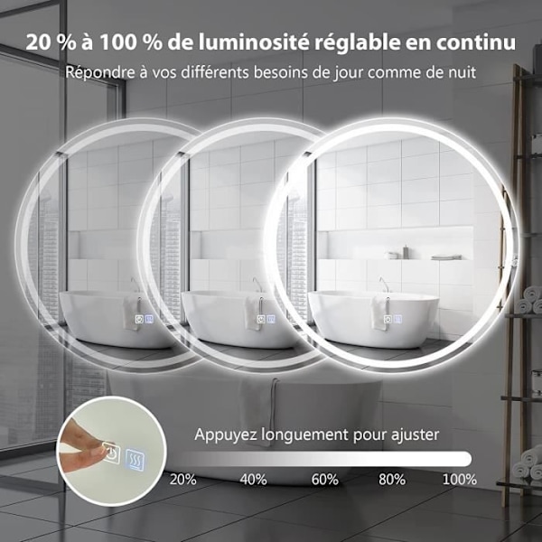 COSTWAY Rund LED Badrumsspegel Dia. 60 cm - Justerbar Ljusstyrka och Färgtemperatur, Anti-Imma Touch Switch
