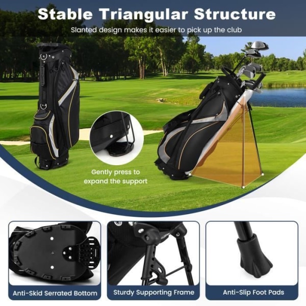 COSTWAY Golf Stand Bag - 8 fack och flera fickor - Nylonväska med hållare - Klubba eller semester - 28 x 21 x 89,5 cm - Svart
