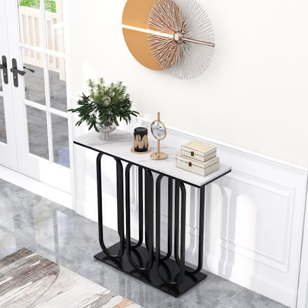 Konsolipöytä - COSTWAY - Marmoriefekti sisäänkäynnin kalusteet - 100 x 30 x 80 CM - Musta metallikehys, moderni tyylikäs tyyli Vit och svart