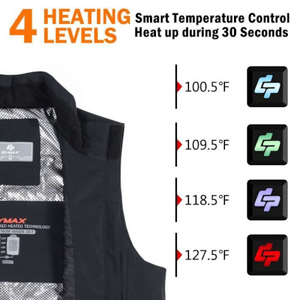 COSTWAY Unisex värmeväst för män och kvinnor, feberjacka med 4 justerbara temperaturer, nylon, ärmlös, svart, XXXL Svart jag