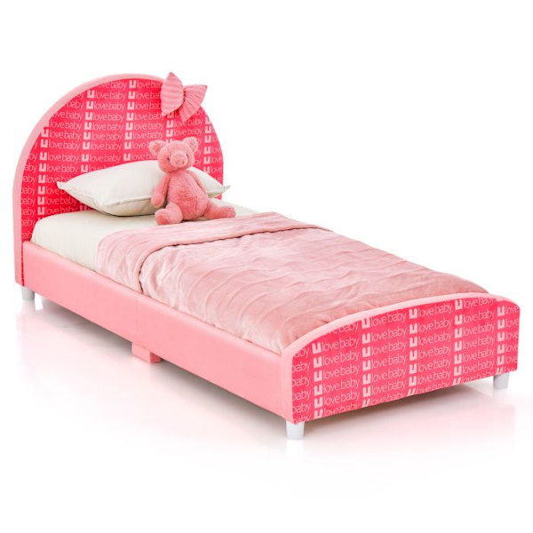 COSTWAY Barnsängstomme 1-6 år med 4 justerbara fötter, mjuk sänggavel för lek Läsa Sova, belastning 80 kg, 152 x 77 x 70 cm