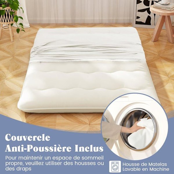 COSTWAY Japanilainen futonpatja 140x200cm - Irrotettava päällinen, Taitettava lattiapatja - Koti, Matkailuauto, Asuntola - Beige Beige