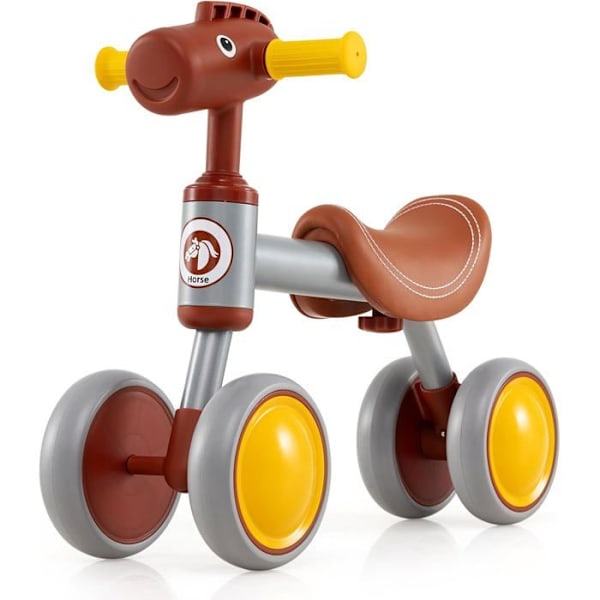 COSTWAY Draisienne Baby uden pedaler med sæde i kunstlæder og EVA skumhjul, 4 hjul, til fødselsdagsgave, brun