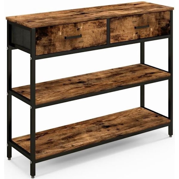 COSTWAY industrikonsolbord 3 våningar, 2 lådor - 100 x 30 x 80 cm Rustik brun metallram