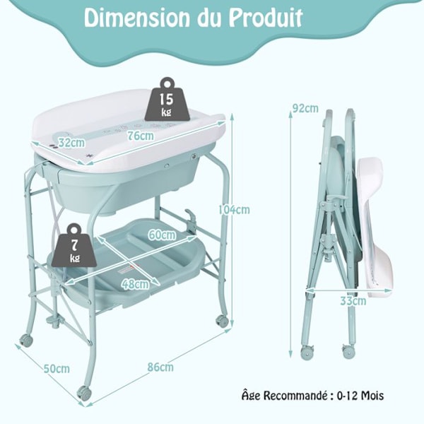 COSTWAY Babyskif til ænding-Bad 20L 4 i 1 Folder 4 Hjul, Slange 1m, Opbevaringsbakke PVC Vandtæt Hynde 35Kg Blå