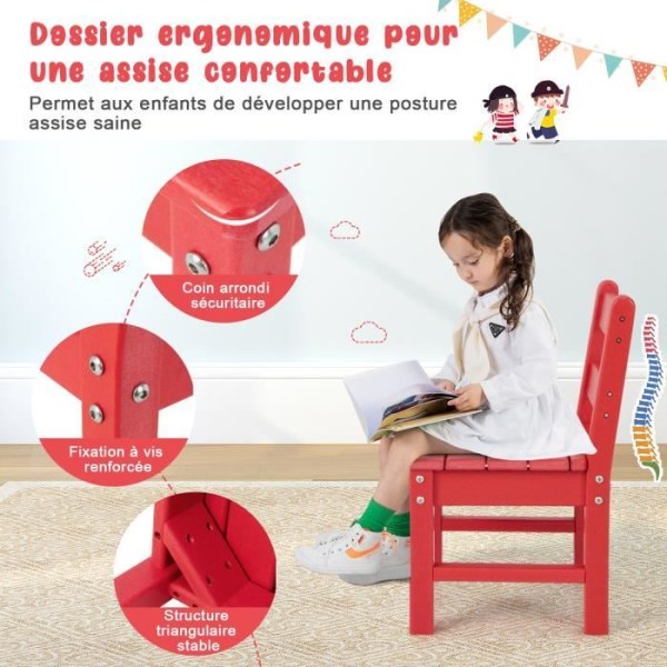 COSTWAY Setti 2 PE muovista lastentuolia - 34 x 33 x 57 cm (P x L x K) Punainen Röd