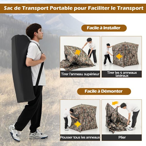 COSTWAY Camouflage 2-3 personers pop-up jagttelt-4 klare envejspaneler-3 vinduer,gardinkroge-taske Kamouflage