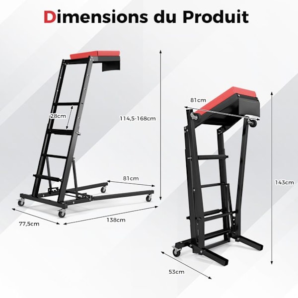 COSTWAY-taitettava moottorityöjakkara, jonka korkeus on säädettävä 114,5-168 cm, ja 3-vaihteinen kulmapehmustettu työtaso Svart + Röd